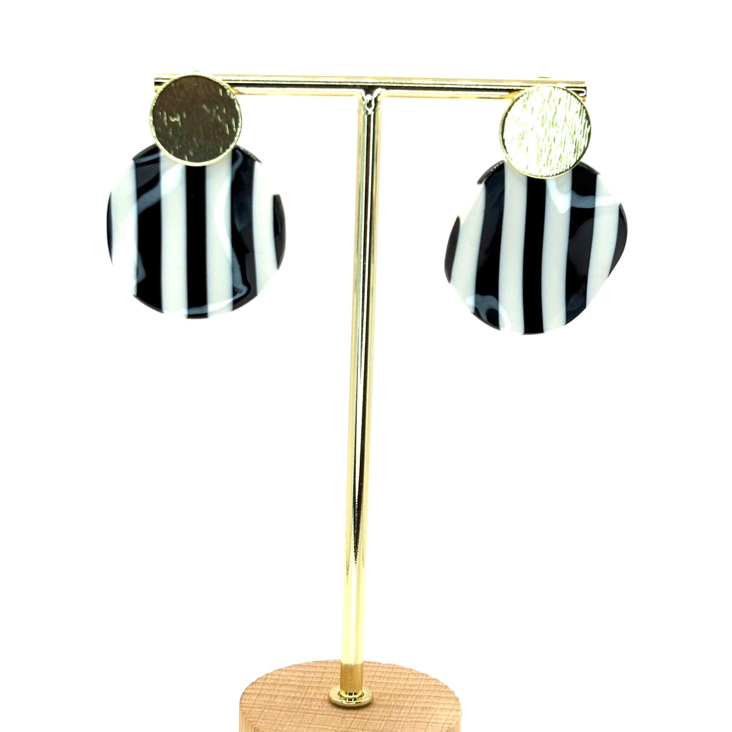 Black & White Striped Petal Drop Earrings