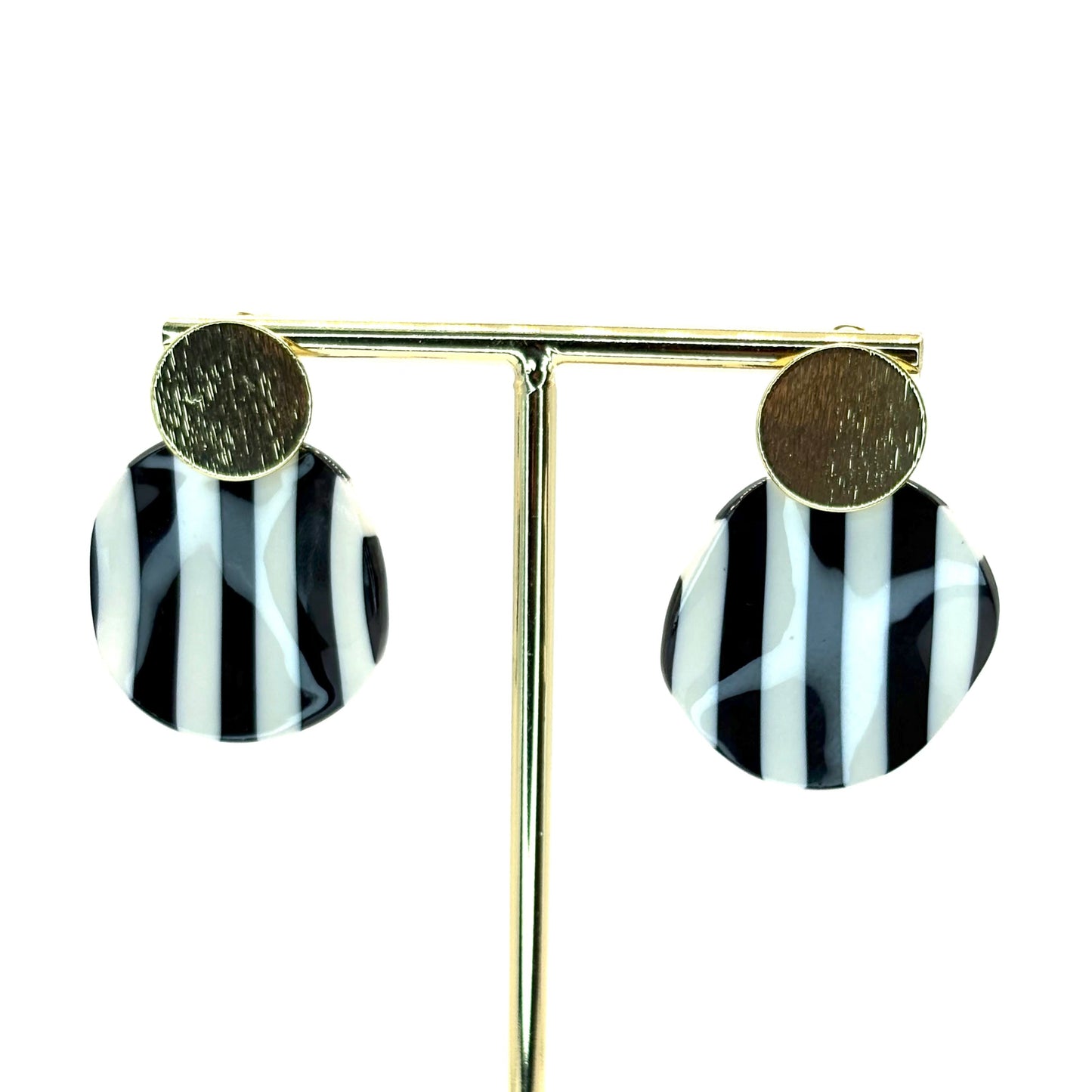 Black & White Striped Petal Drop Earrings