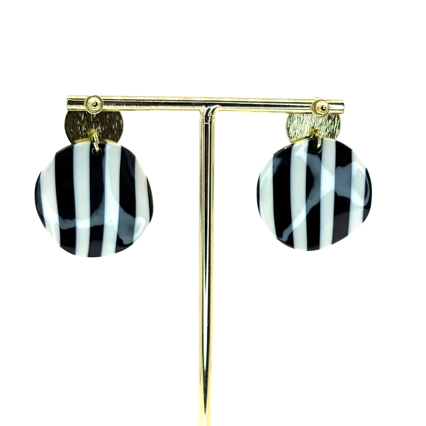 Black & White Striped Petal Drop Earrings