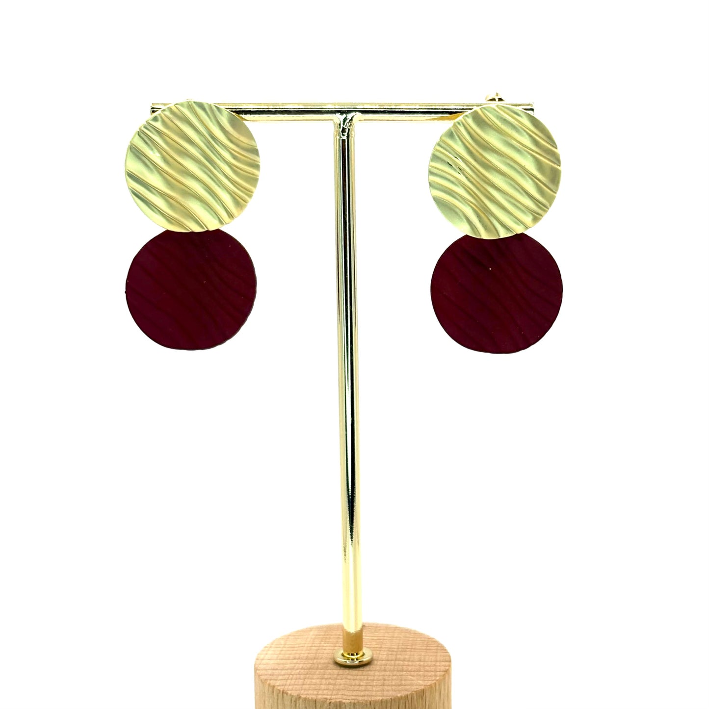 Burgundy Crinkle Petal Drop Earrings