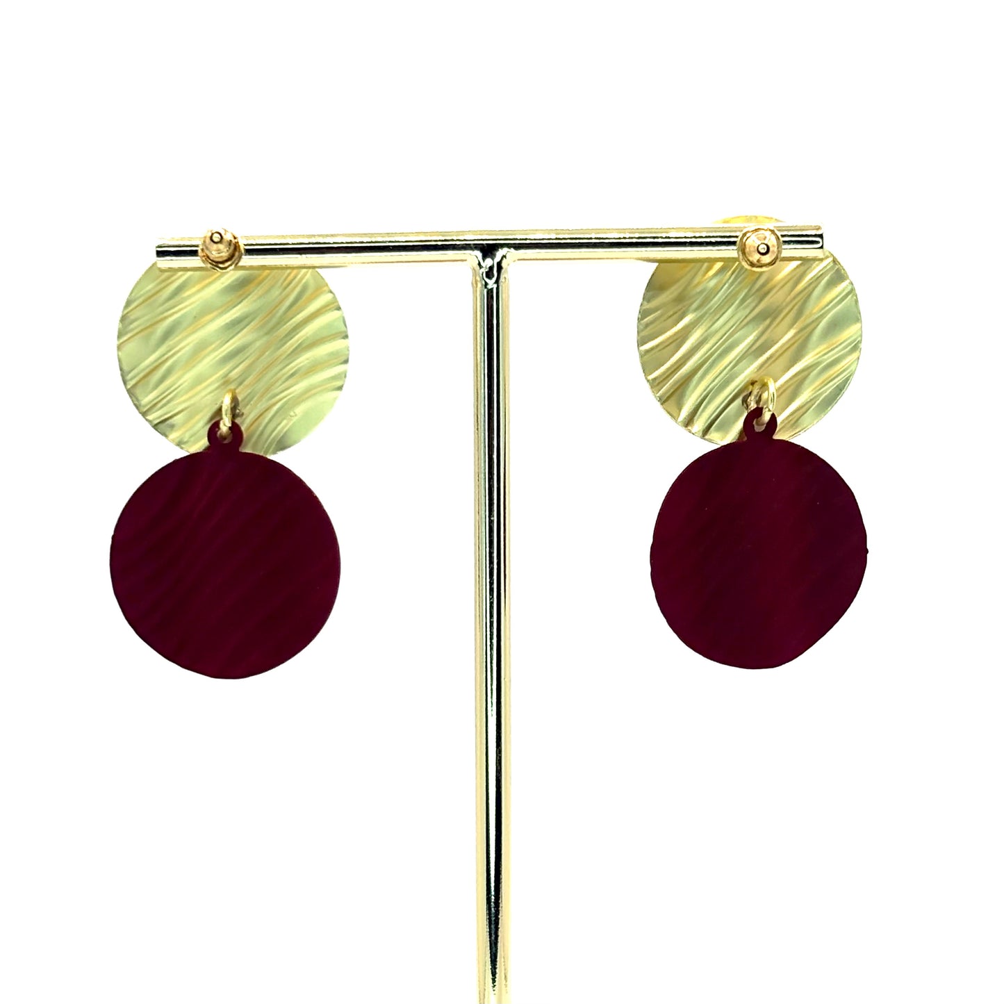 Burgundy Crinkle Petal Drop Earrings