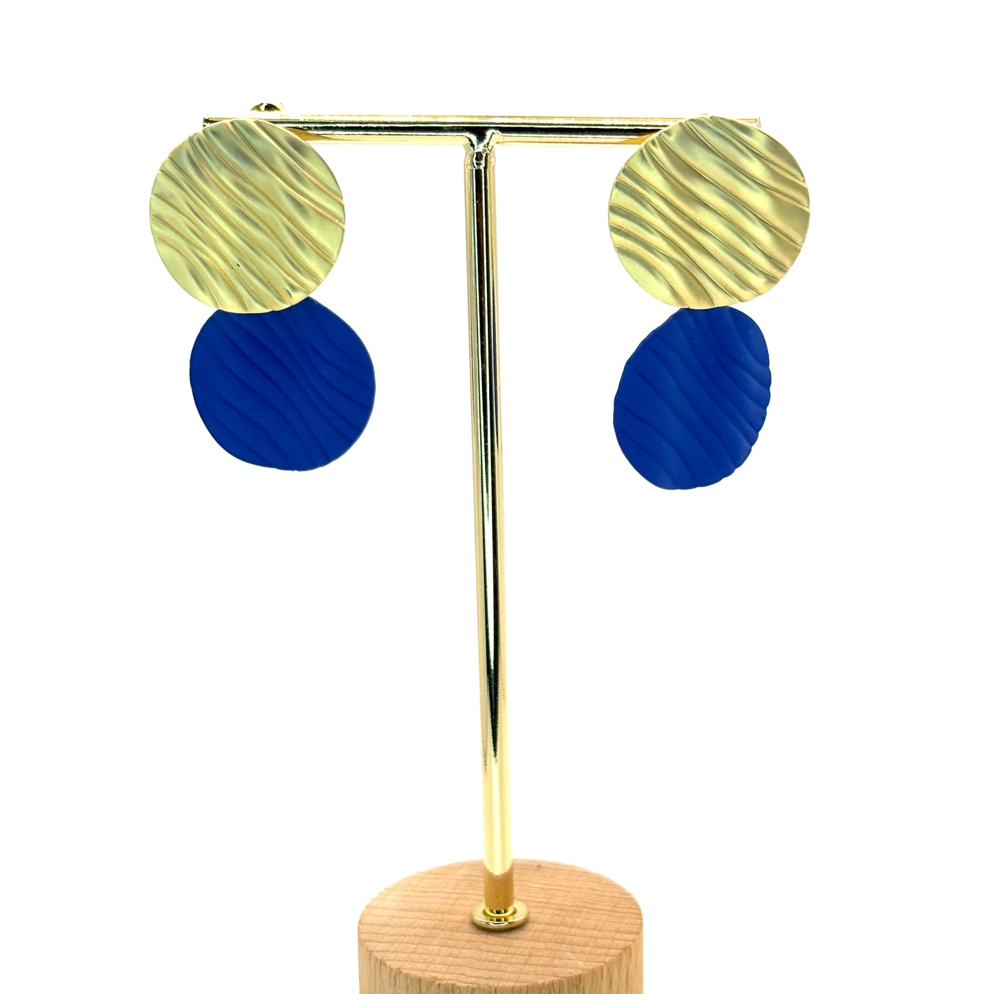 Blue Crinkle Petal Drop Earrings