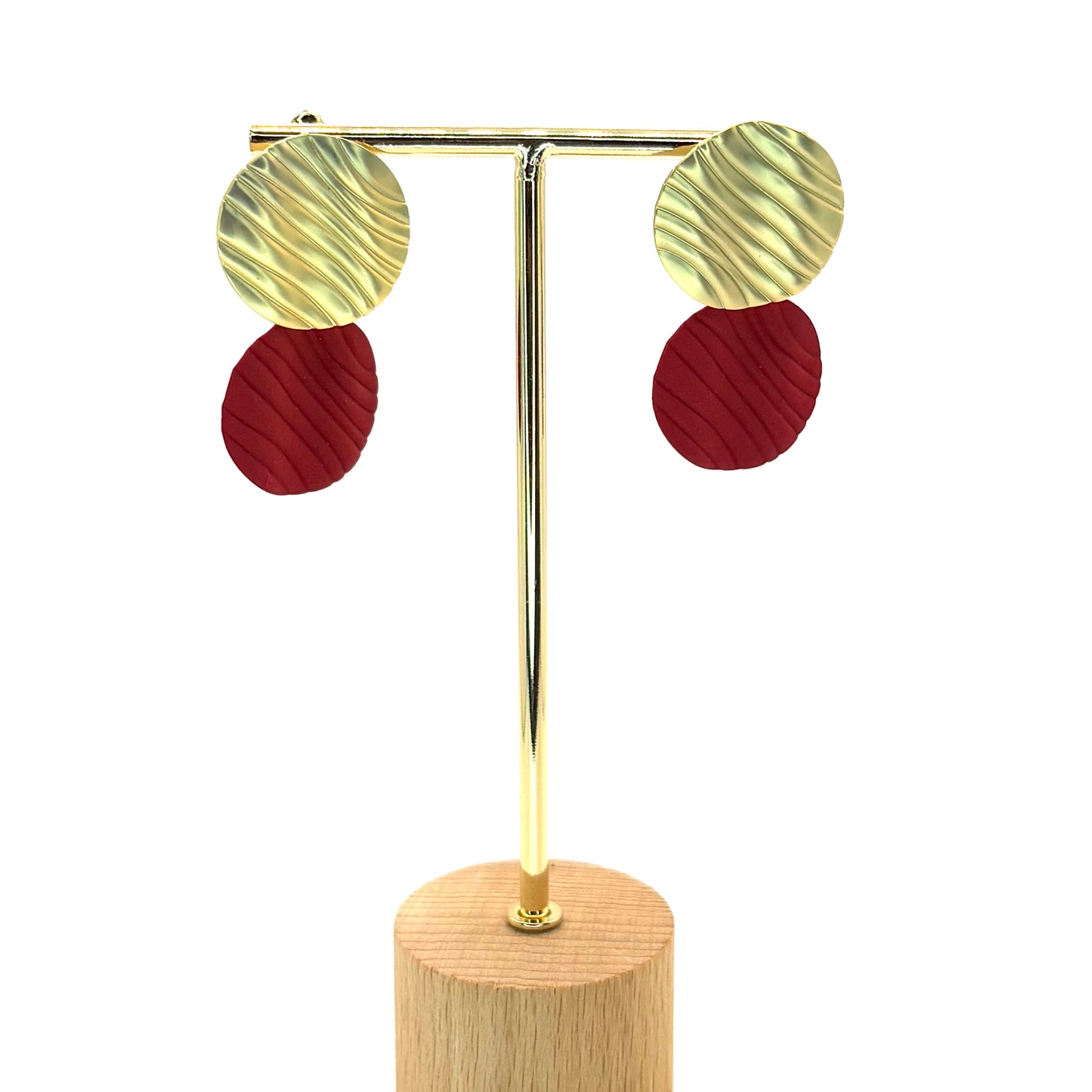 Red Crinkle Petal Drop Earrings