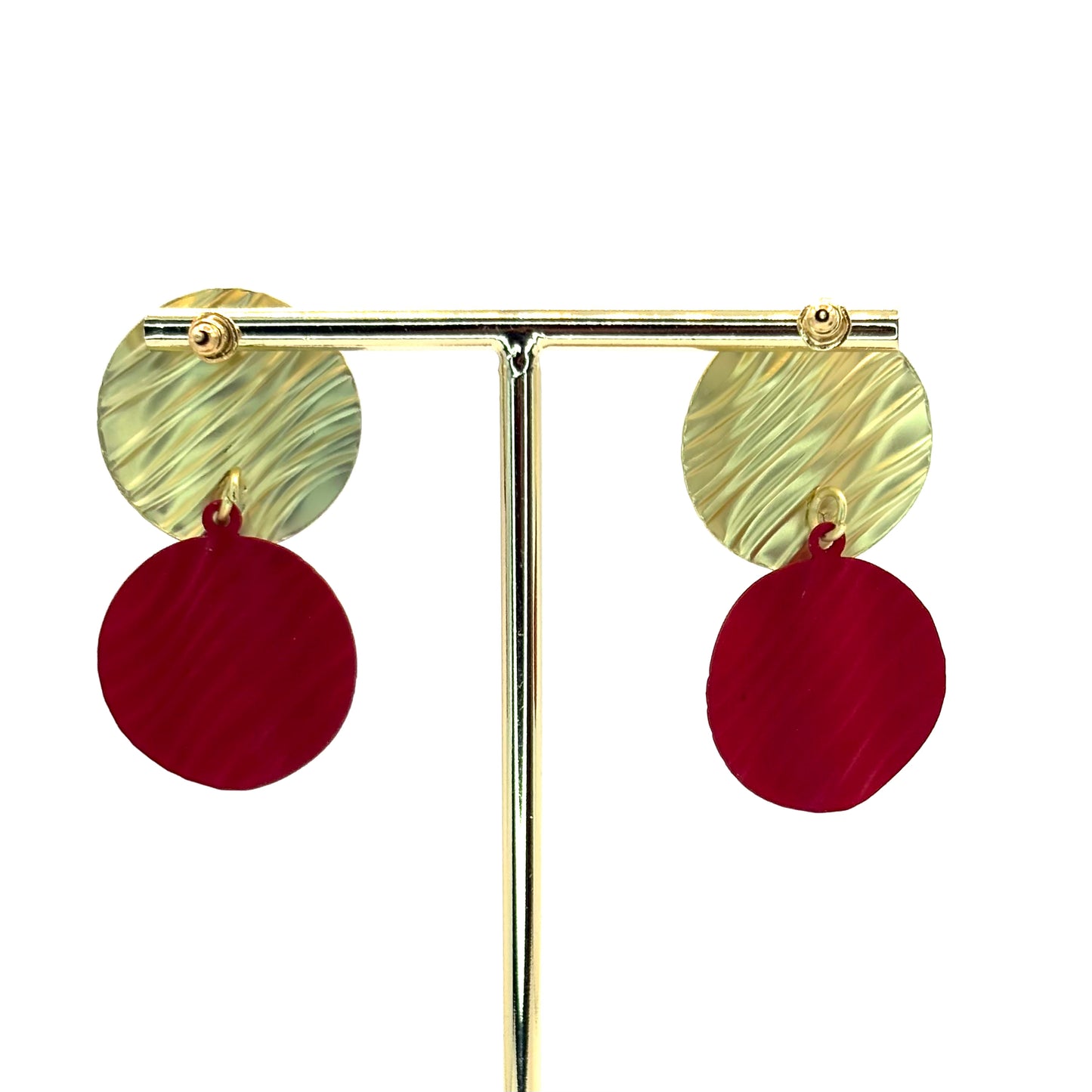 Red Crinkle Petal Drop Earrings