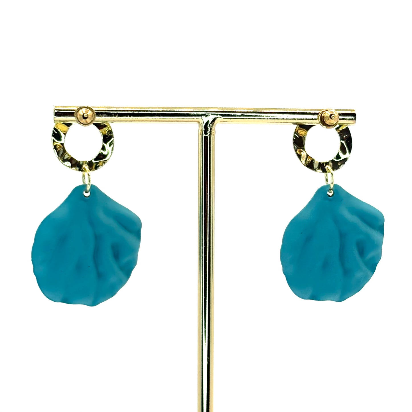 Teal Rose Petal Drop Earrings