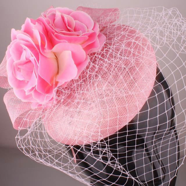Pink Rose Netting Fascinator
