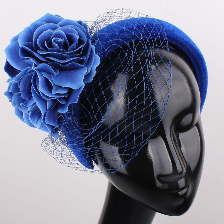 Royal Blue Rose Netting Hairband