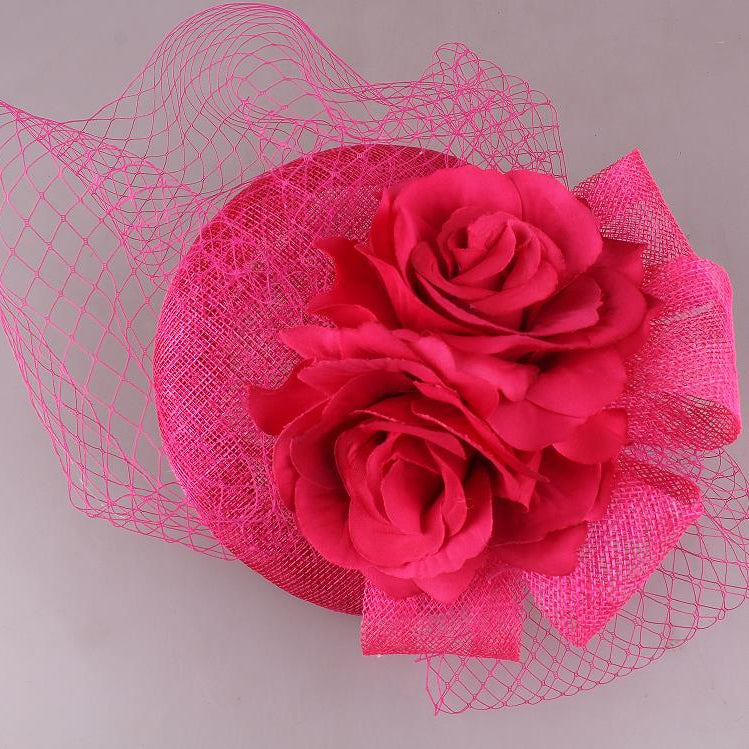 Fuchsia Rose Netting Fascinator