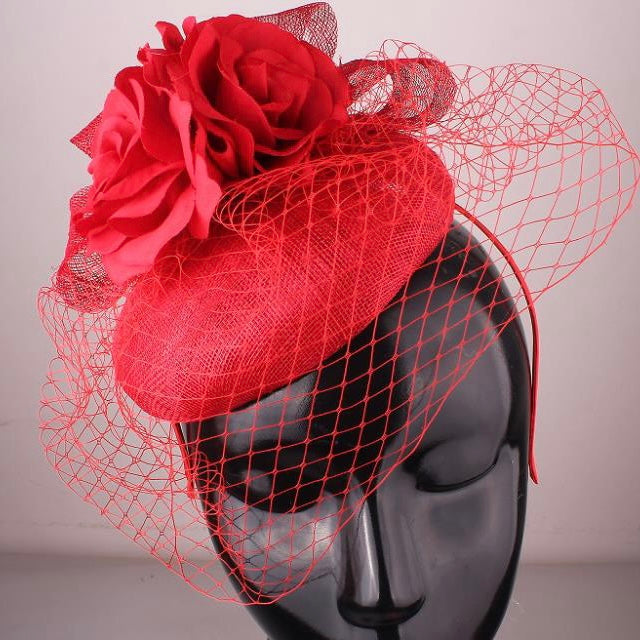 Red Rose Netting Fascinator