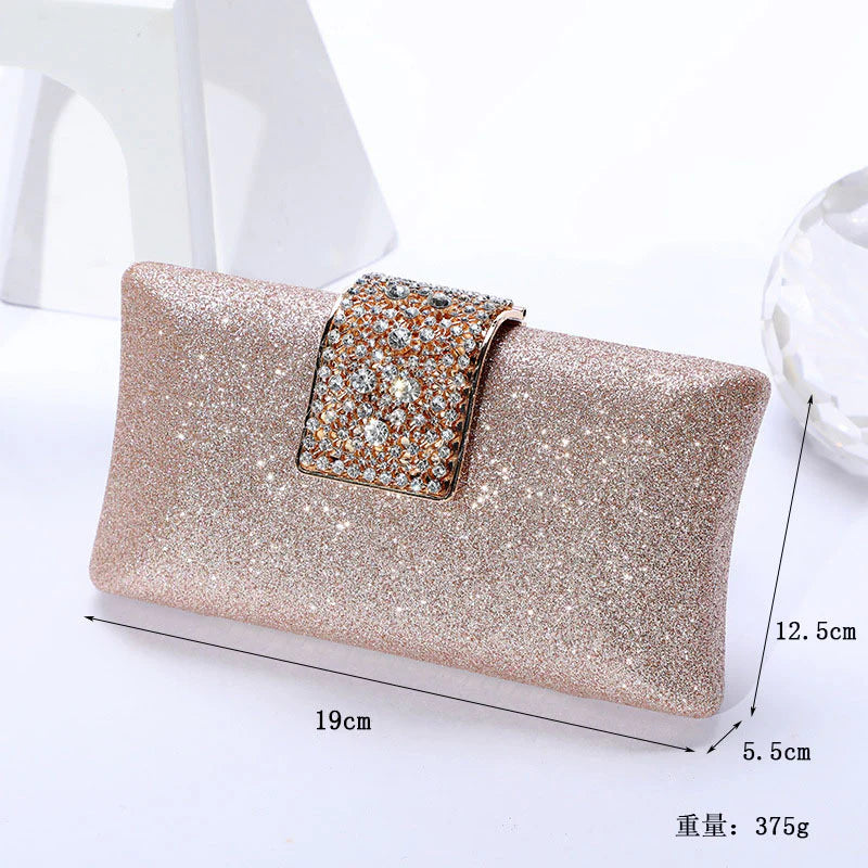 Amanda Crystal Glitter Clutch Champagne