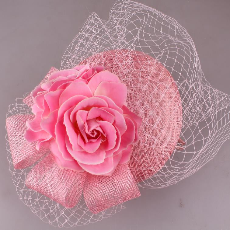 Pink Rose Netting Fascinator