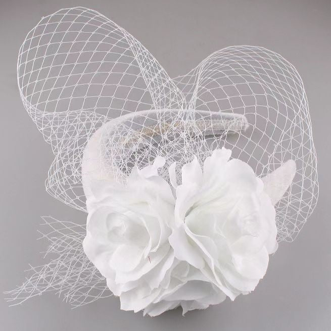 White Rose Netting Hairband