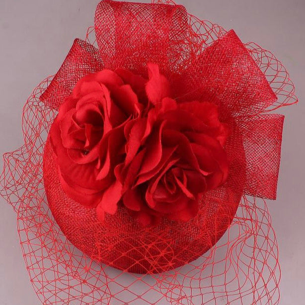 Red Rose Netting Fascinator