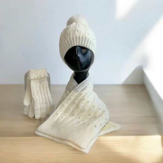 Pearl Embellished Winter Set Cream