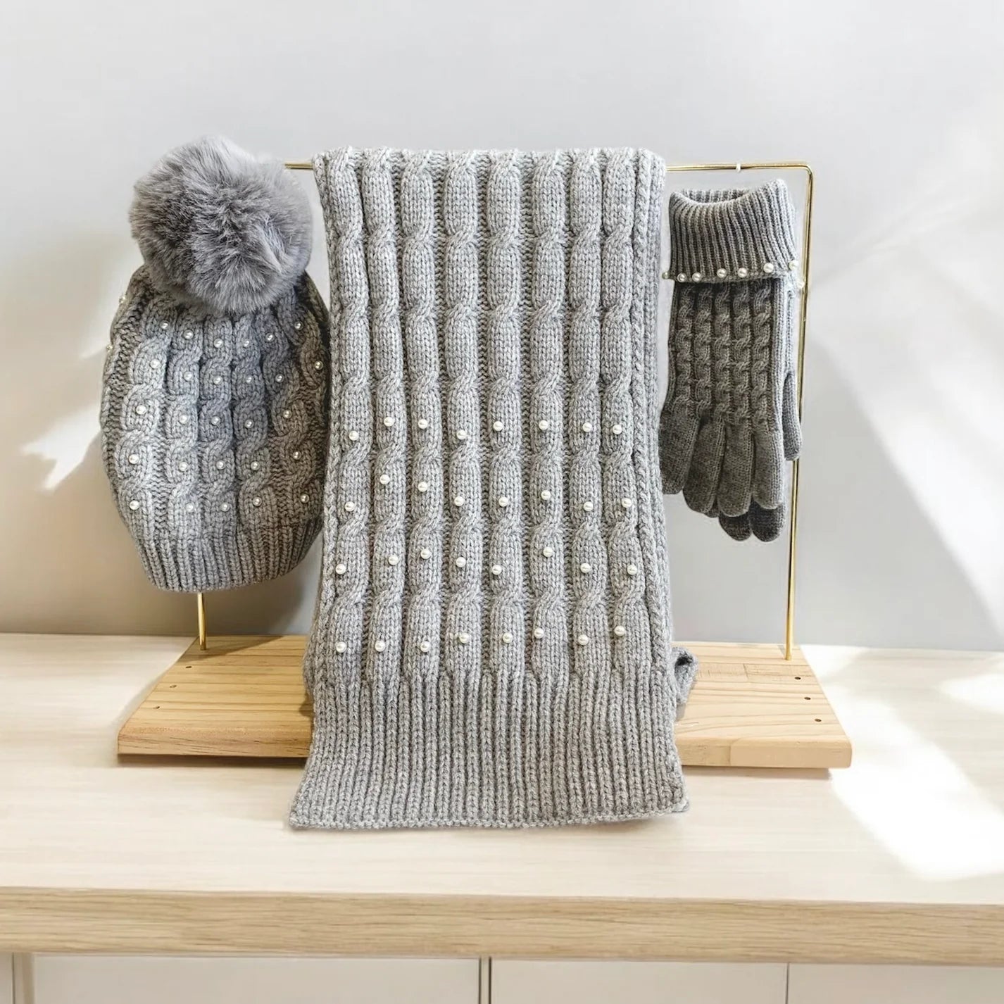 Pearl Embellished Winter Set Grey