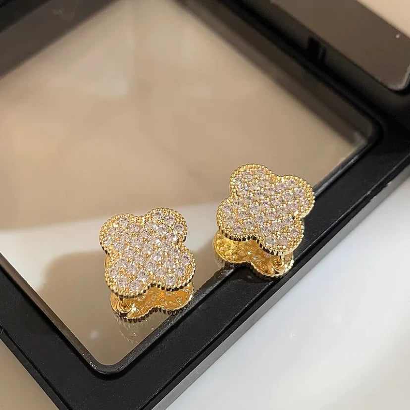Red Crystal Clover Studs