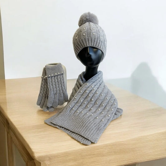 Pearl Embellished Winter Set Grey