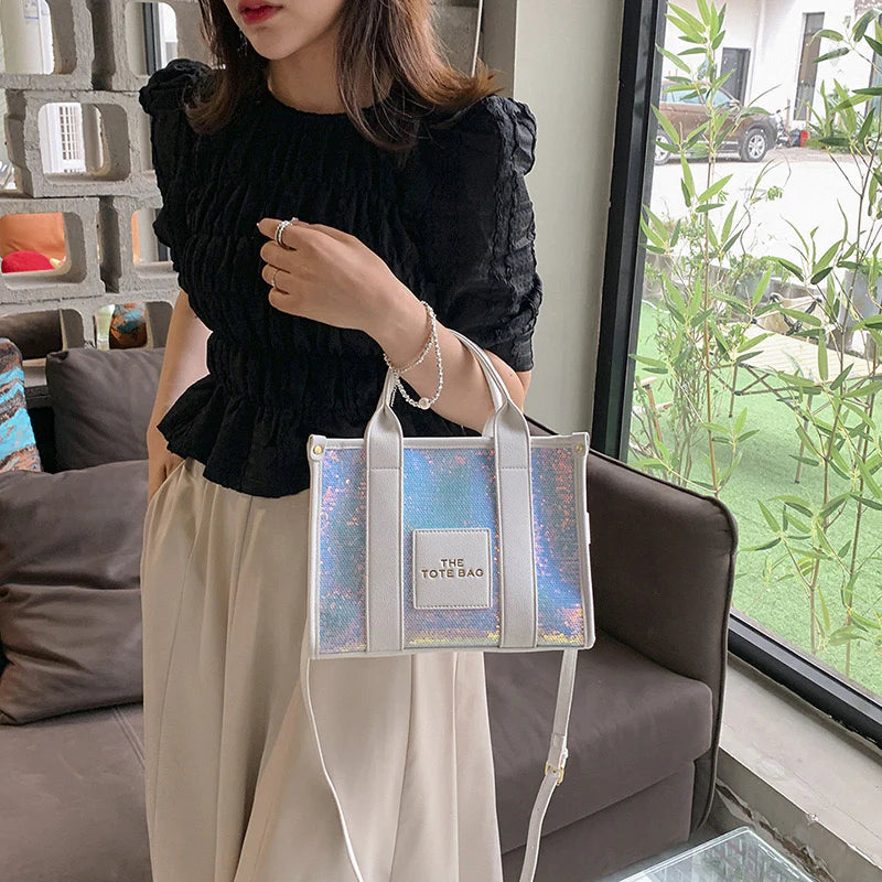 White Sequin Tote Bag