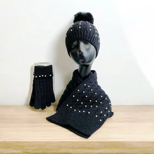 Pearl Embellished Winter Set Black