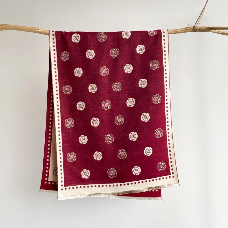 Rose Print Cashmere Touch Scarf Cherry