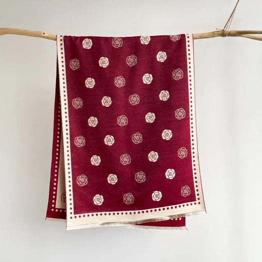Rose Print Cashmere Touch Scarf Cherry