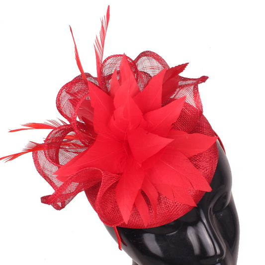 Red Exploding Star Feather Fascinator