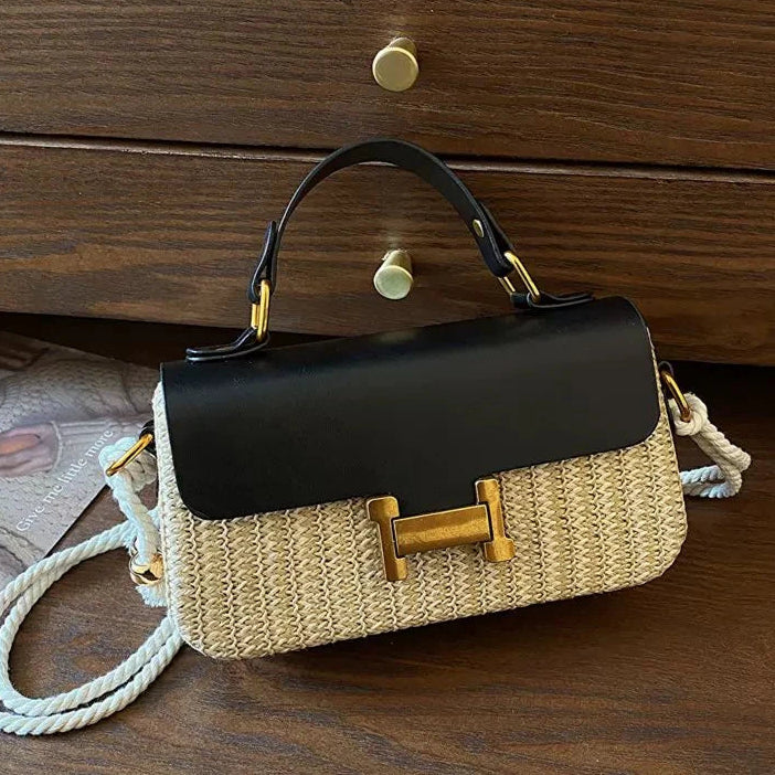 Black Narrow Structured Straw Bag