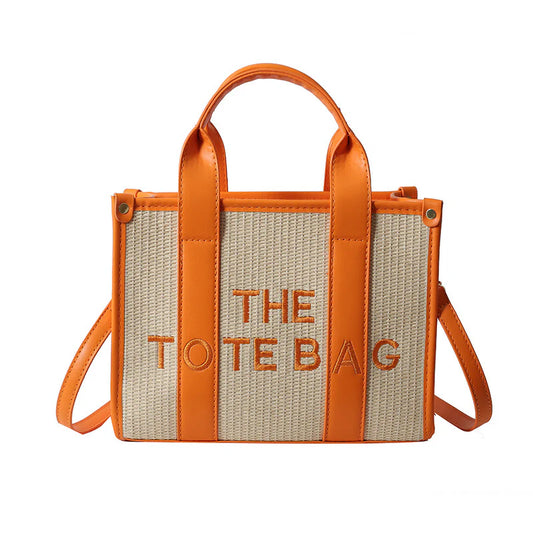 Orange Straw Tote Bag