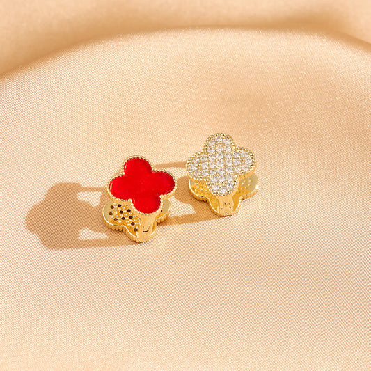 Red Crystal Clover Studs
