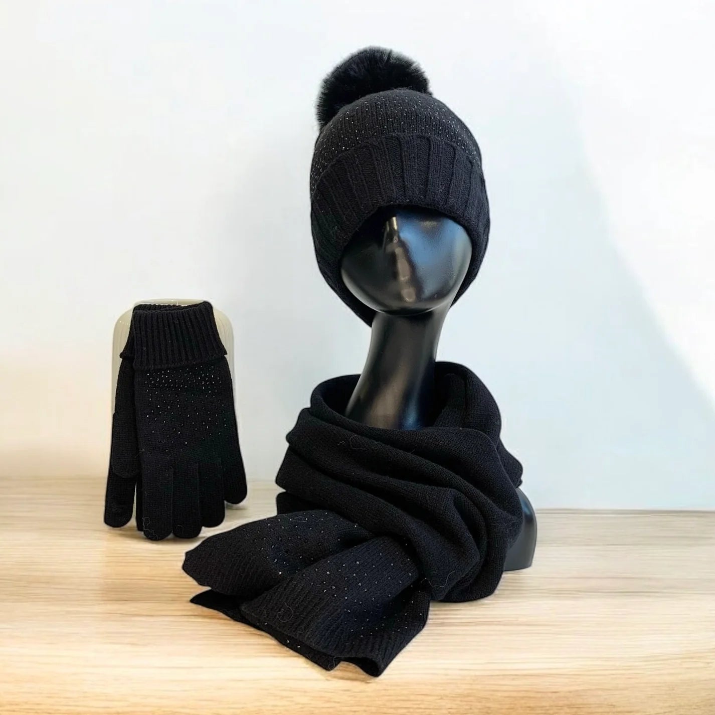 Gem Embellished Winter Set Black