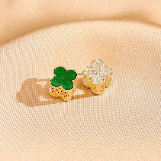 Green Crystal Clover Studs