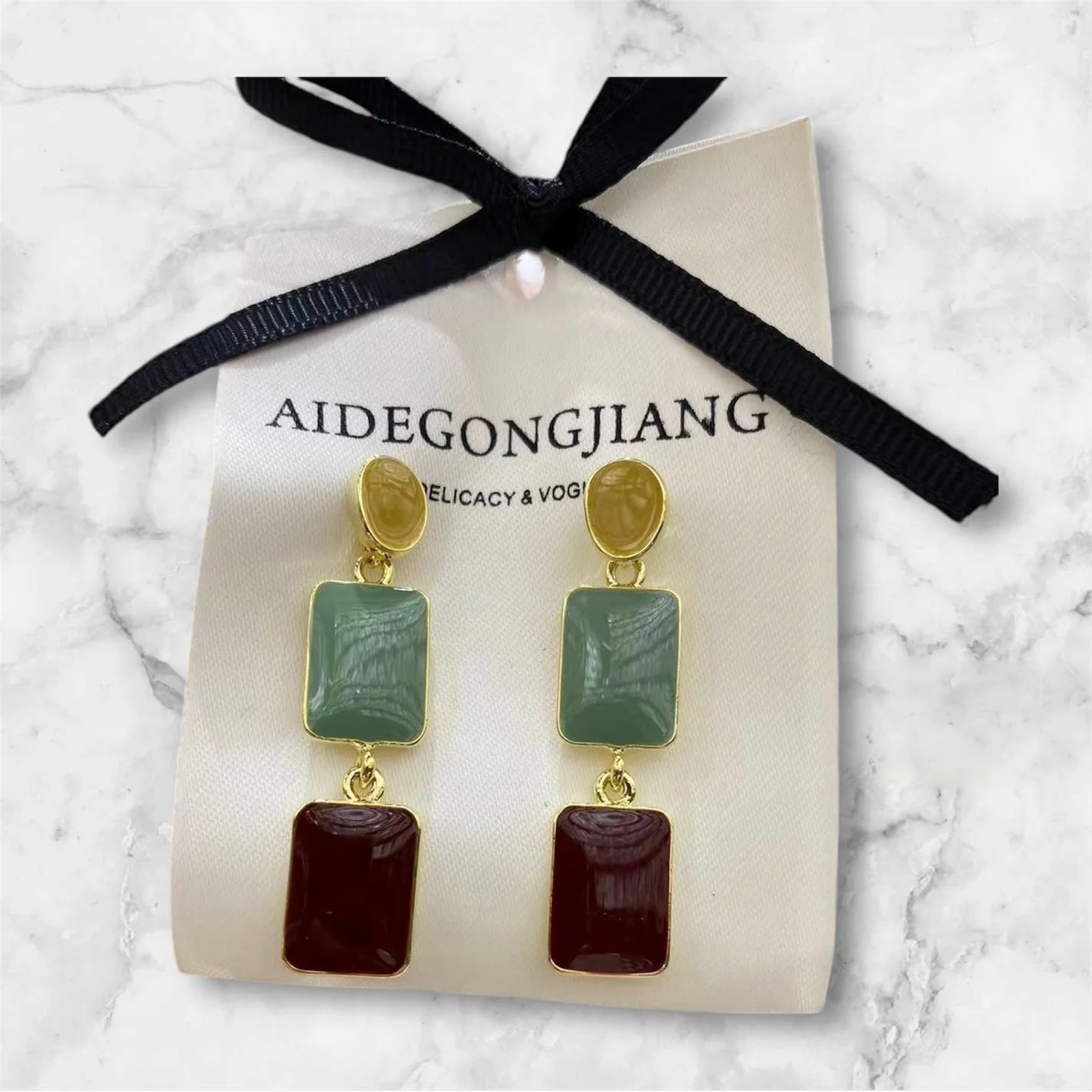 Abby Earrings Green/Brown