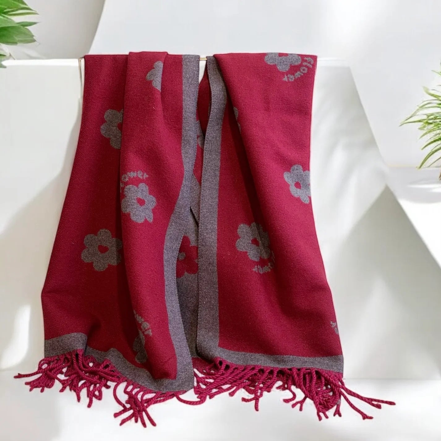 Flower Cashmere Touch Scarf Cherry