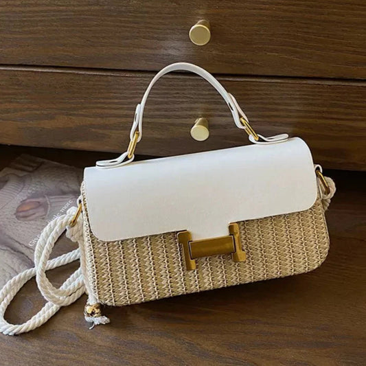 White Narrow Structured Straw Bag