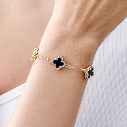 Black Crystal Clover Bracelet