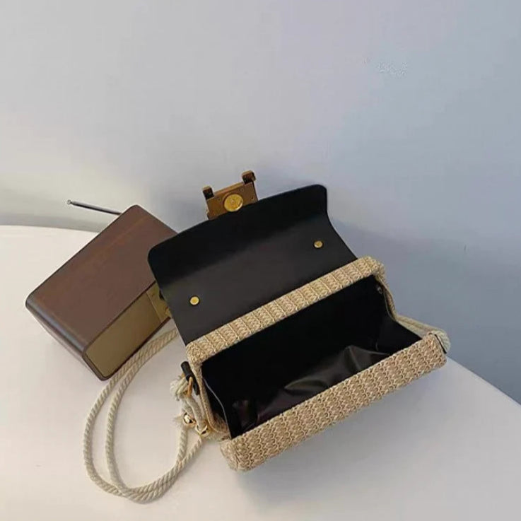 Black Narrow Structured Straw Bag