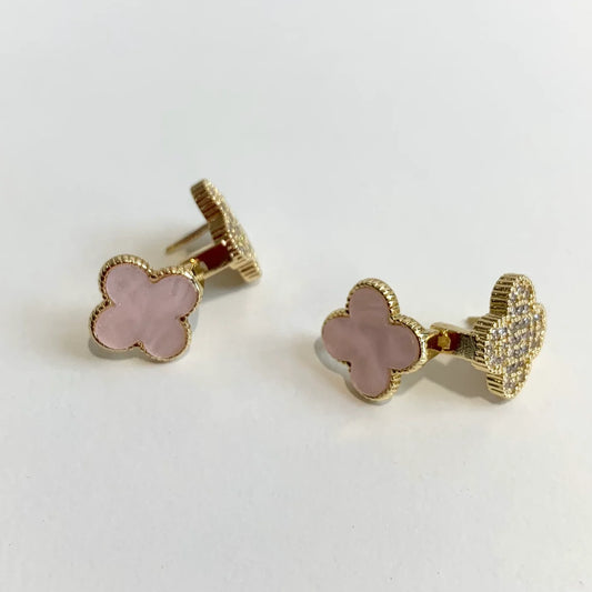 Baby Pink Crystal Clover Studs