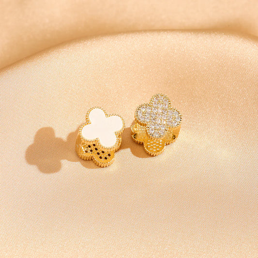 White Crystal Clover Studs