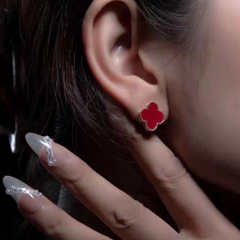 Red Crystal Clover Studs