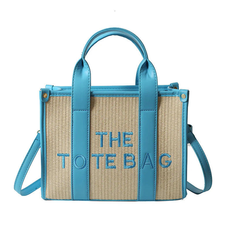 Blue Straw Tote Bag