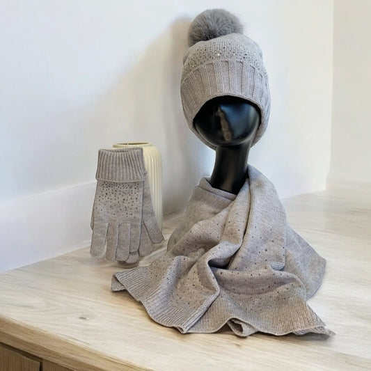 Gem Embellished Winter Set Grey
