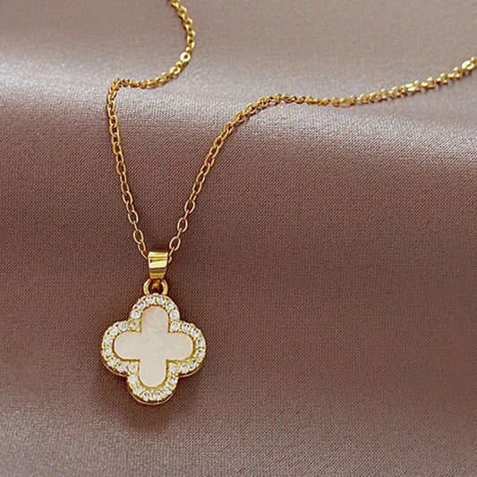 White Crystal Clover Necklace