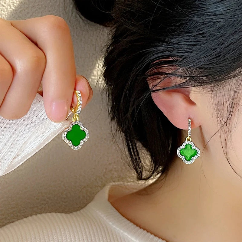 Green Clover Drop Earrings