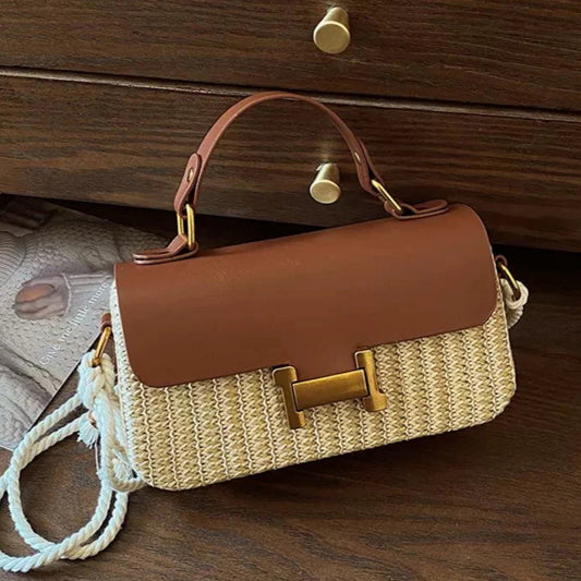 Brown Narrow Structured Straw Bag