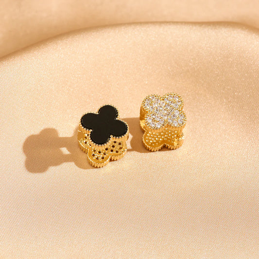 Black Crystal Clover Studs