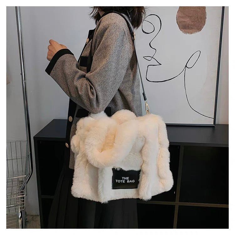 Large Faux Fur Tote Bag White