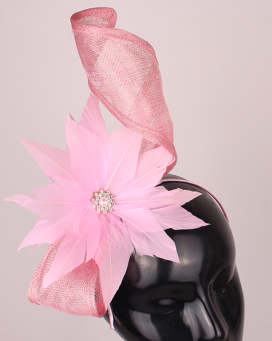 Fascinator Pink Feather Flower
