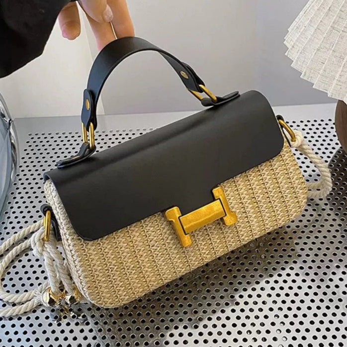Black Narrow Structured Straw Bag