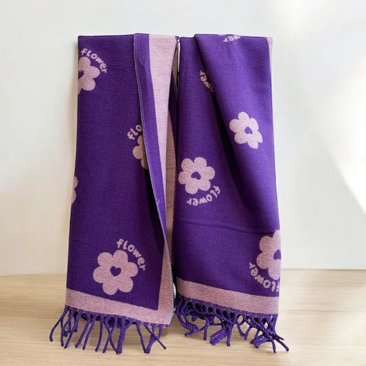 Flower Cashmere Touch Scarf Purple