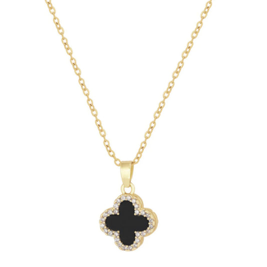 Black Crystal Clover Necklace